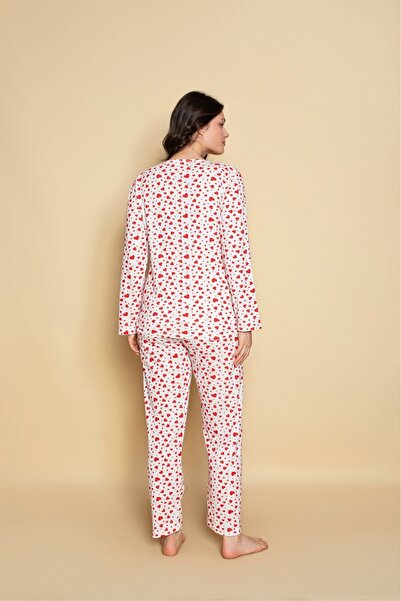 CALİA Γυναικείο χτενισμένο βαμβακερό σετ πιτζάμες με λαιμόκοψη σε μπεζ χρώμα