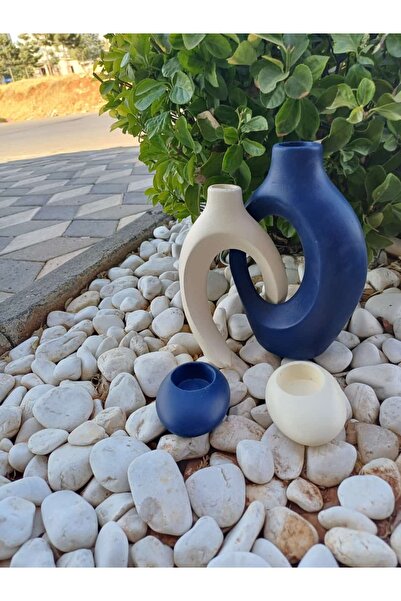 patienc Lacivert-bej Sevgili Sarmaşık Vazo -mumluk Dekoratif Obje