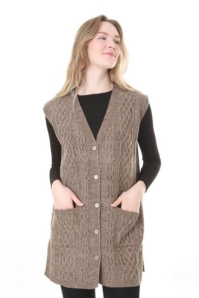 Fresh&Moda Дамски вълнен зимен дълъг плетен жилет за майки