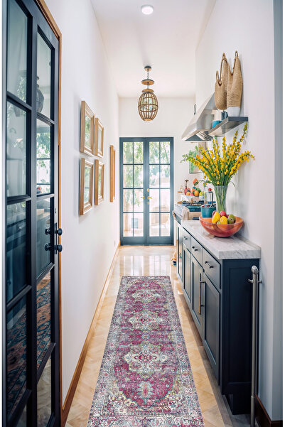 BigArts Home Fuşya Etnik Desenli Vintage Salon Halısı Mutfak Antre Yolluk ve ...
