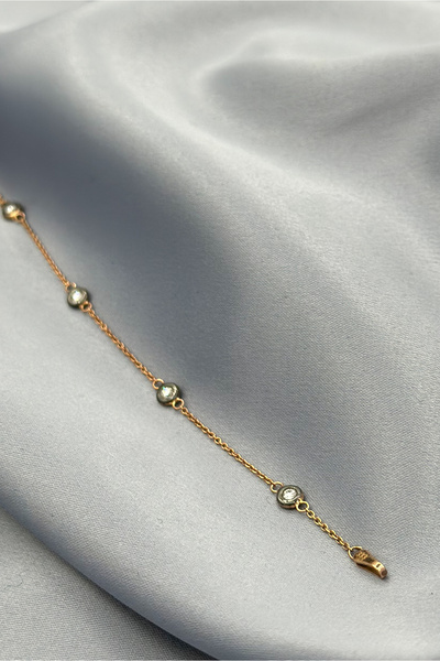 Dağıstanlı Kuyumculuk 0.16 Karat Pırlantalı Tohum Montür 8 Ayar Rose Altın Zincir Bileklik