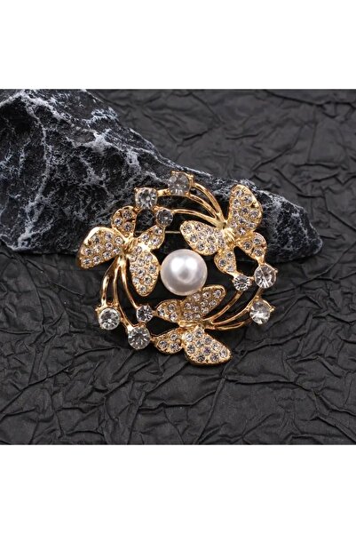 WEKO Zarif Vintage Esintili Rhinestone Kelebek Broş