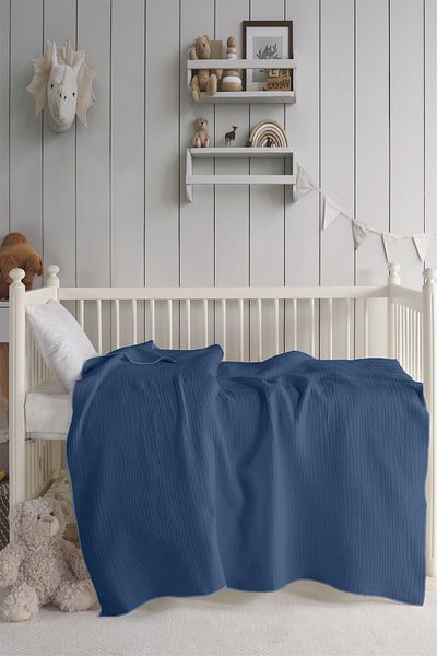Evim 120X120 cm Gray Saks Blue Muslin Baby Blanket - Organic Cotton, 4 Layers