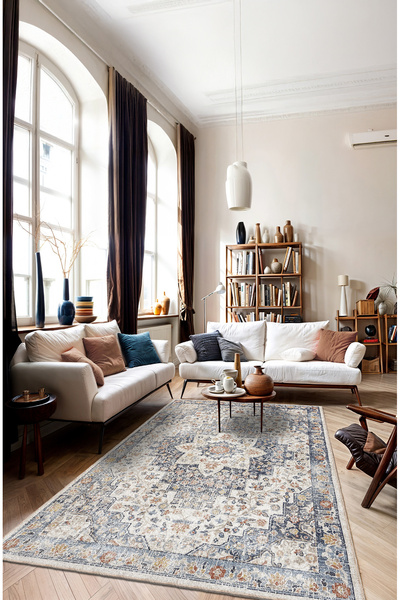 BigArts Home Antrasit Eskitme Desenli Salon Halısı Mutfak Antre Yolluk ve Yuv...