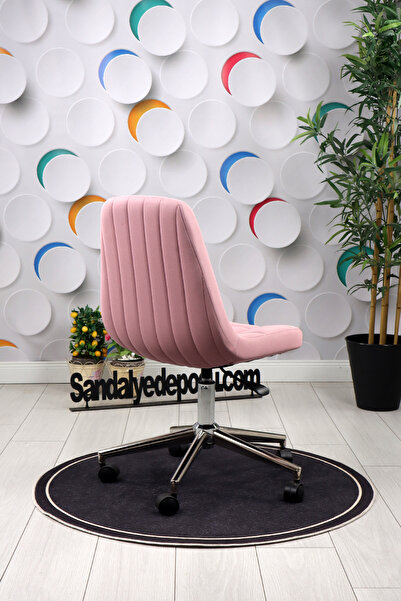 SandalyeDeposu Lucia Çalışma Koltuğu (Krom Ayak ,Pembe Lakos Kumaş)
