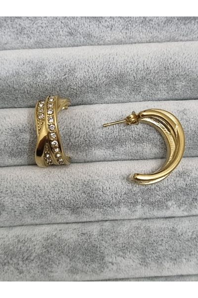 MSA TREND Steel Earring Stone Spirally-Wound Ring Design Gold Color 316L Sterling Steel Earrings