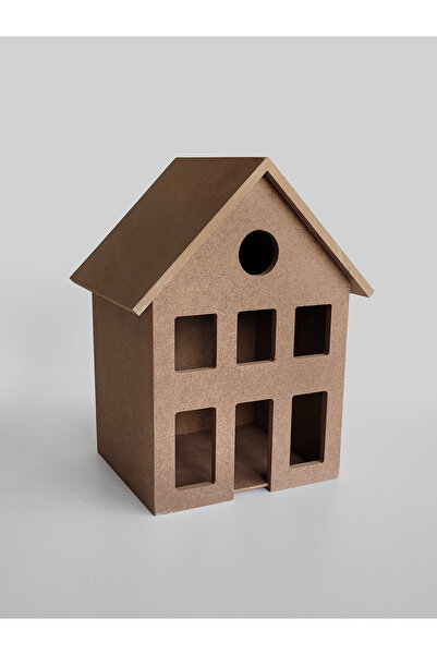 AN'GE Ahşap, Ham Mdf, Boyanabilir 2 Katlı Dekoratif Ev Fener, Mumluk, Gece La...