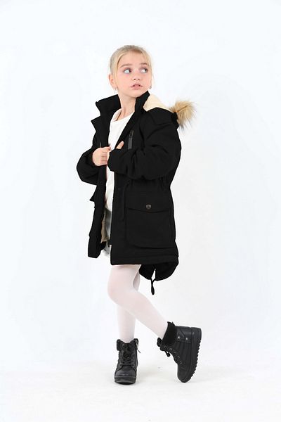 Wild Flower Girl's Winter Coat - Long Winter Canvas Coat - Thick Winter Coat - Puffer Hooded Coat