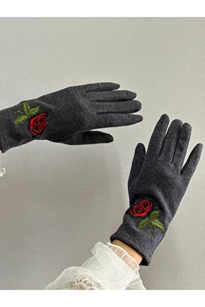 Gönülden Tasarım кашемірові жіночі рукавички з квітковим вишитим візерунком і пальчиковими отворами
