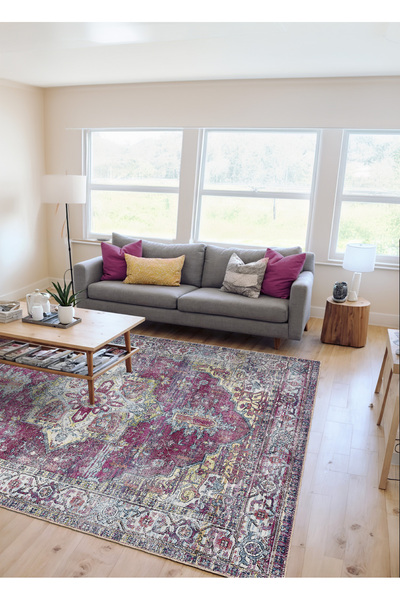 BigArts Home Fuşya Etnik Desenli Vintage Salon Halısı Mutfak Antre Yolluk ve ...