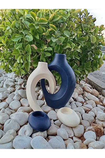 patienc Lacivert-bej Sevgili Sarmaşık Vazo -mumluk Dekoratif Obje