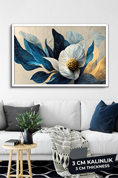 Evinemoda Çok Yapraklı Renkli Çiçek Beyaz Çerçeveli Tek Parça Kanvas - Canvas...