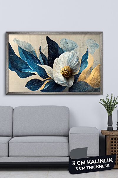 Evinemoda Çok Yapraklı Renkli Çiçek Gümüş Çerçeveli Tek Parça Kanvas - Canvas...