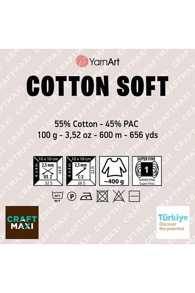 Yarnart Βαμβακερό μαλακό πλεκτό νήμα Dusty Rose 65