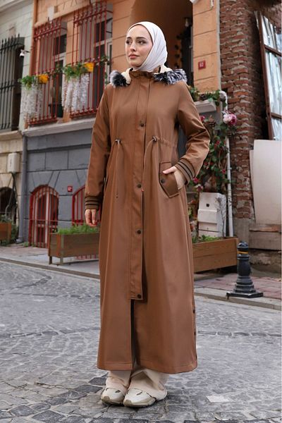 ALNİSS COLLECTİON Detachable Hooded Sheepskin Winter Full Length Long Top Coat Coat