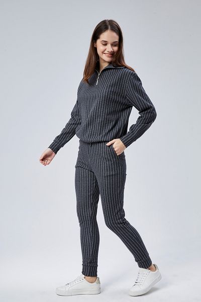 M MOONCOVER Women's Double Suit Lycra Neck Striped Zipper Detail Pocket Bottom-Top Suit