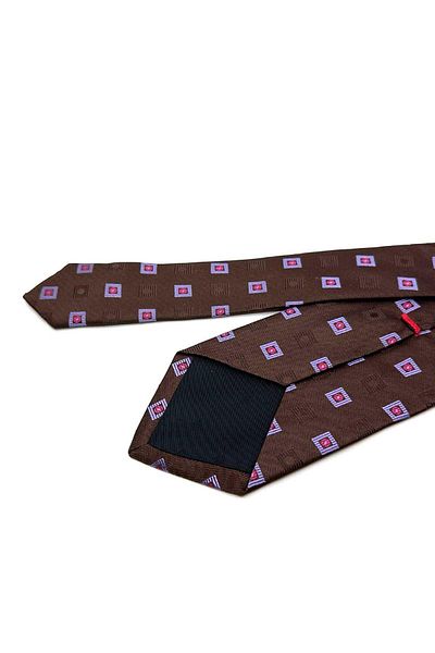 Kravatkolik Marcao Style Brown Small Pattern Italian Silk Tie Hrk1843