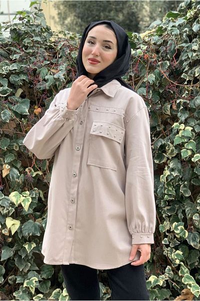 Moda Rosa 25K5372 - Beige - Front Button Gabardine Shirt Jacket