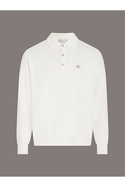 Calvin Klein Erkek Pamuklu Regular Fit Uzun Kollu Polo Yaka Beyaz Kazak J30J327095-YBI