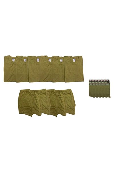 FLAŞ Ανδρικό Χακί 6 τεμαχίων Military Undershirt Boxer Socks Σετ ρούχων