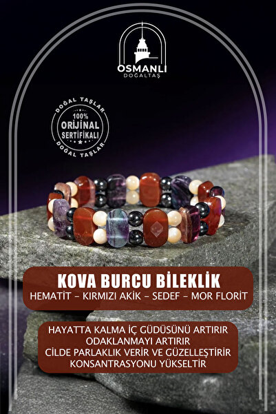 OSMANLI DOĞAL TAŞ Kova Burcu Doğal Taş Geniş Kesim El Yapımı Bileklik