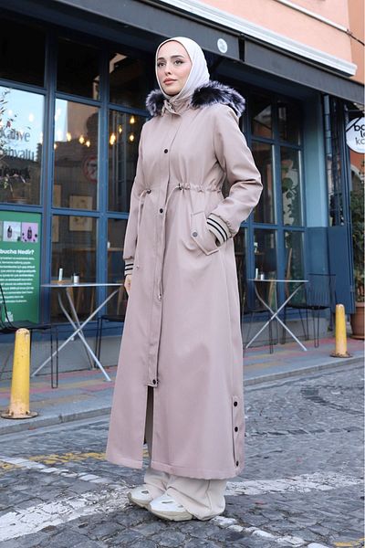 ALNİSS COLLECTİON Detachable Hooded Sheepskin Winter Full Length Long Top Coat Coat