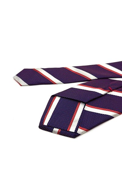 Kravatkolik Vacanze Style Navy Blue - Orange Stripe Pattern Italian Silk Tie Hr1699