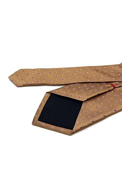 Kravatkolik Alfiano Style Beige Small Pattern Italian Silk Tie Hr1912