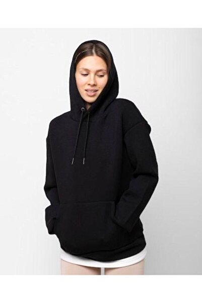 JustBS Hanorac de iarnă cu glugă neagră pentru femei de mărime mare