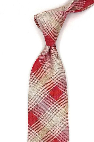 Kravatkolik Tacroce Style Beige Plaid Pattern Italian Silk Tie Hr1847