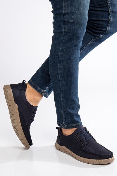 Dilimler Ayakkabı Ανδρικά παπούτσια casual από γνήσιο δέρμα Nubuck Navy Blue Saddler - Κοντά δεμένα