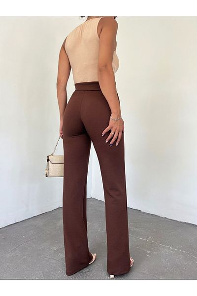 Modamorfo Lycra nohavice na gombíky - hnedé