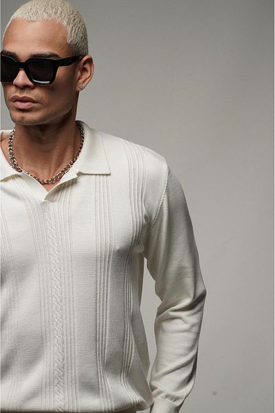 king brich Polo Neck Hair Braided Regular Fit Men's Sweater