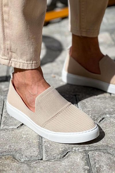 KunduraHane Ανδρικά αθλητικά παπούτσια HANNOVER Beige Knitwear - Ευέλικτα και άνετα, χωρίς κορδόνια KBC