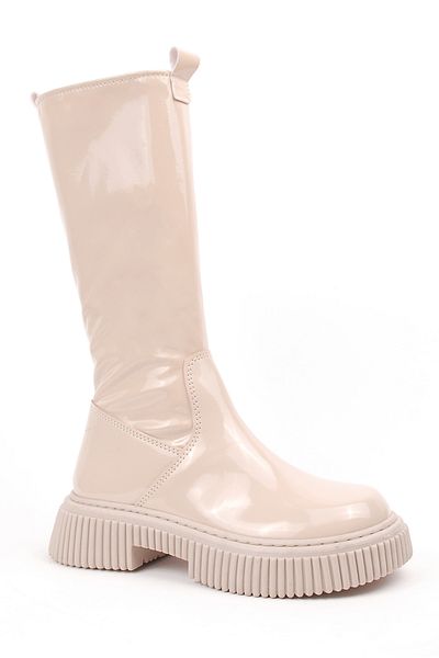 Rıdvan Çelik Nude Color Girl's Stretch Boots - Χοντρή σόλα και λεπτομέρεια με φερμουάρ