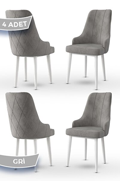 Canisa Trex Serisi 1.sınıf Babyface Kumaş Beyaz Metal Ayak 4 Adet Gri Sandalye