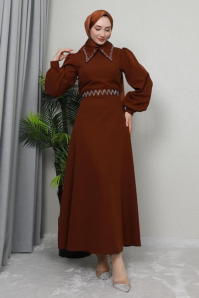 GİZ AGİYİM Coffee Color Irmak Hijab Dress