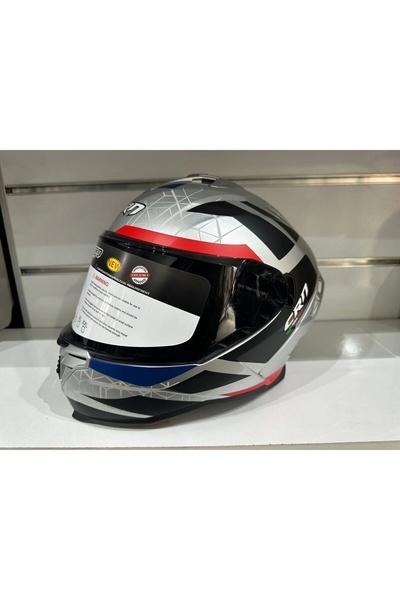CRN KASK CRN FS-867 MAT SİLVER/BLYE/RED GÜNEŞ VİZÖRLÜ
