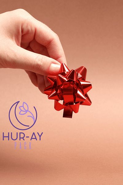 HUR-AY PACK 100Pcs Red Color Metallized Star Gift Ornament / Red Raffia Gift Wrap Ornament Star