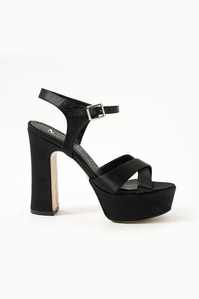 Pazzyonez Women's Black Satin 13 cm Heeled Platform Evening Dress Shoes