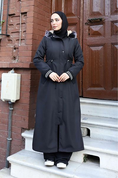 ALNİSS COLLECTİON Detachable Hooded Sheepskin Winter Full Length Long Top Coat Coat
