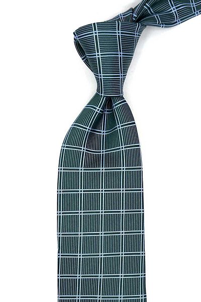 Kravatkolik Qurantoli Style Green Square Pattern Italian Silk Tie Hrk1731