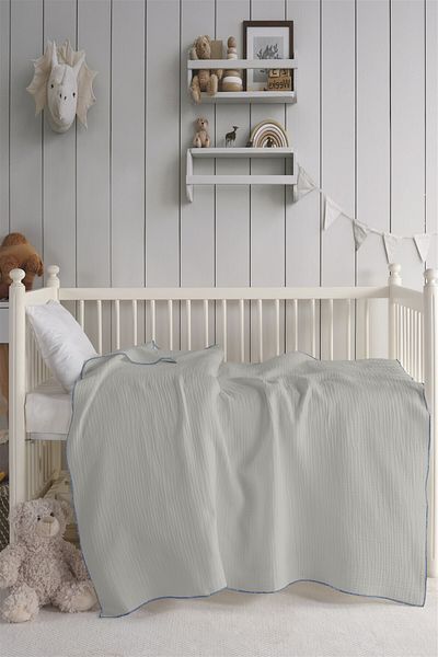 Evim 4 Layer Organic Cotton Muslin Baby Blanket - 120X120 cm Gray Blue