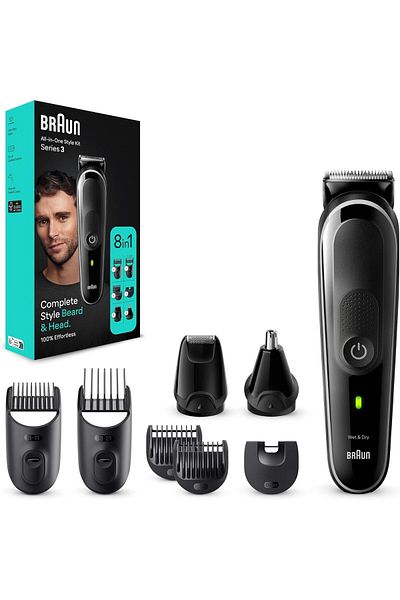 Braun 8-in-1 Multi Grooming Kit Series 3 80-min Runtime, Ultra-Sharp Blade, Pouch – MGK 3440