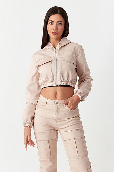 Select Moda Women's Hat Zippered Crop Jacket
