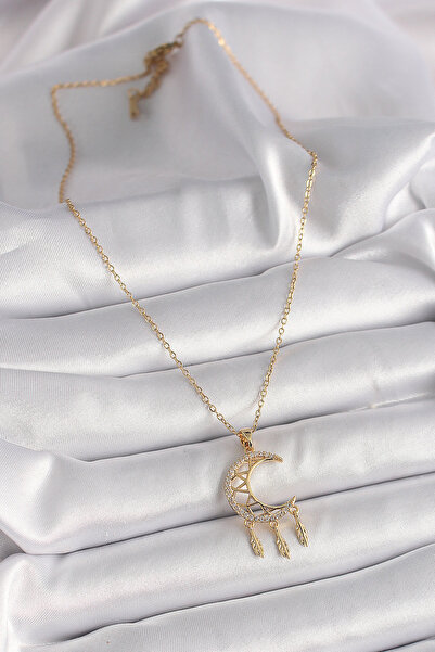 BSRE قلادة نسائية بسلسلة ذهبية اللون وتصميم هلال مع تفاصيل على شكل أوراق (فول...