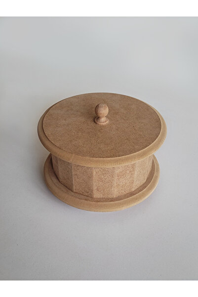 AN'GE Ahşap, Ham Mdf, Boyanabilir Yuvarlak Şekerlik Kutu