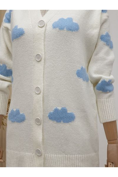 Modamorfo Ecru Color Cloudy Buttoned Cardigan