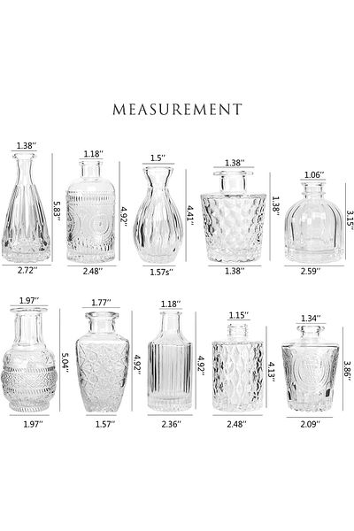 Home Zone Set of 10 Glass Bud Vases Small Vases for Centrepieces
