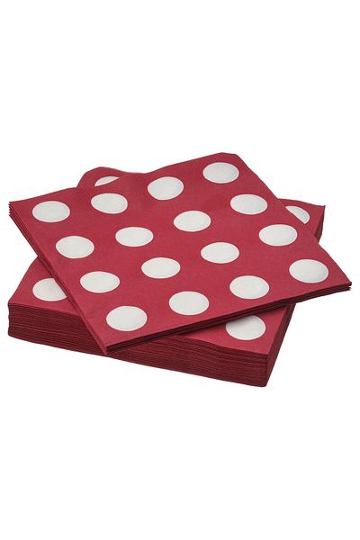 IKEA Slöjstjart Patterned Napkin - Red-White, 33X33 Cm, 30 Pcs